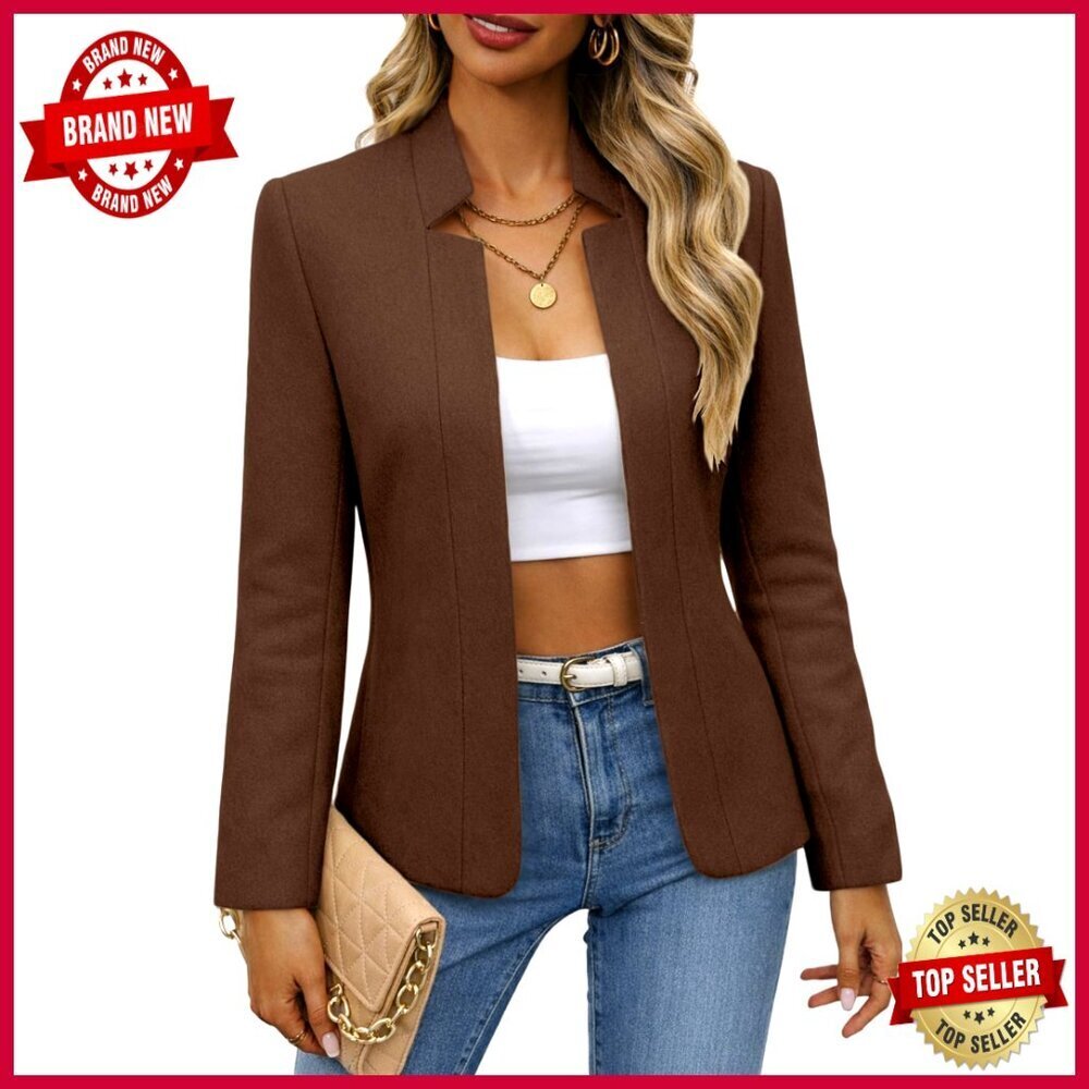 Women's Wool Blend Blazer Slim Fit Short Length Office Casual Jacket